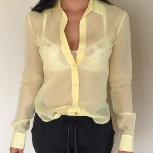 Theory yellow blouse size Petite